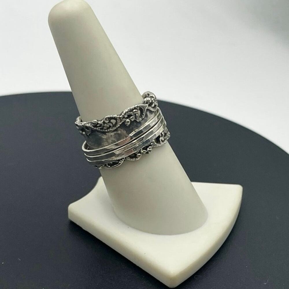 Paz Israel Sterling Silver 
Lace Scroll Design Anxiety Fidget‎ Spinner Ring 8.5